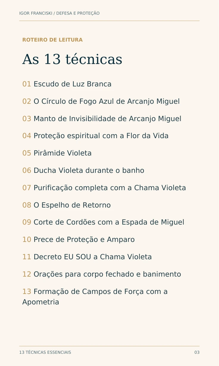 Página real do sumário com as 13 técnicas